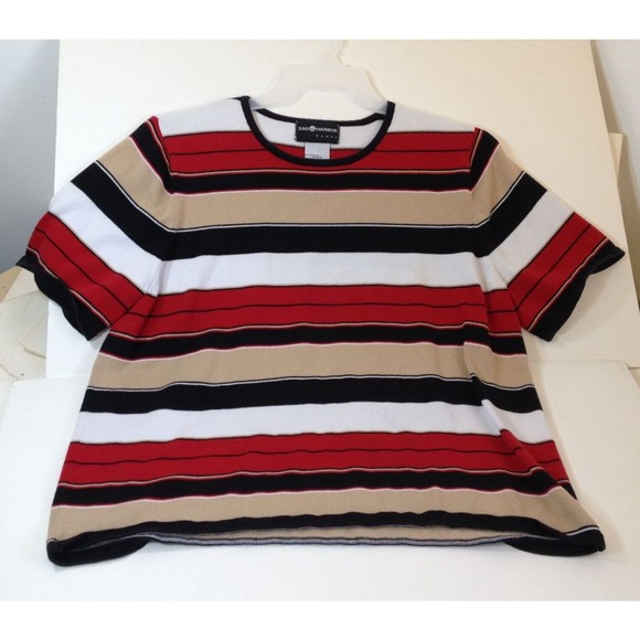 Sag Harbor Womans Knit Sweater Top Size 1X Great Striped Design - Picture 1 of 9